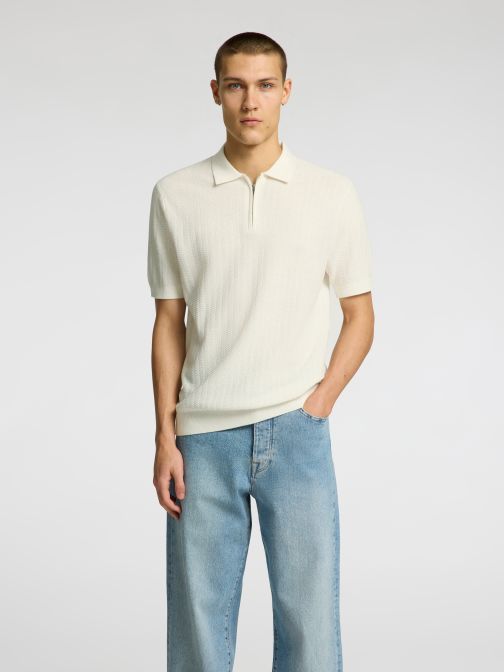 KNITTED HALF ZIP POLO SHIRT